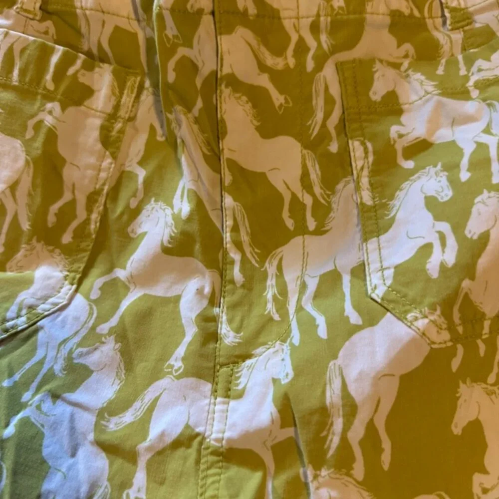 Anthropologie Maeve Wide Leg Colette Pant - Green + White Horse Print - Picture 4 of 6